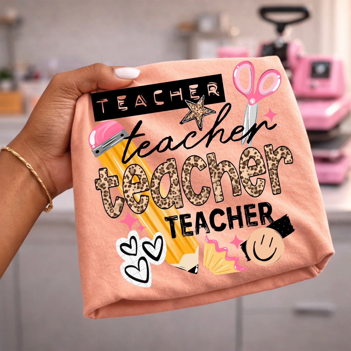 Teacher Leopard Pencil Graphic T-Shirt | Cute Back to School Teacher Shirt | Trendy Teacher Tee | Classroom Gift for Educators
