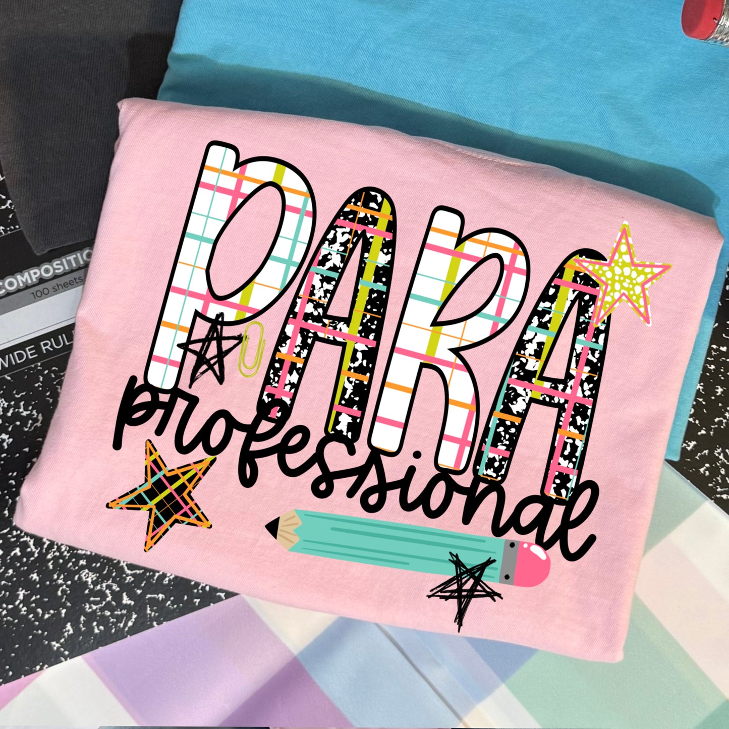 Para Professional Plaid Pencil Graphic T-Shirt | Cute Back to School Para Shirt | Classroom Staff Tee | Para Educator Gift ✏️🍎