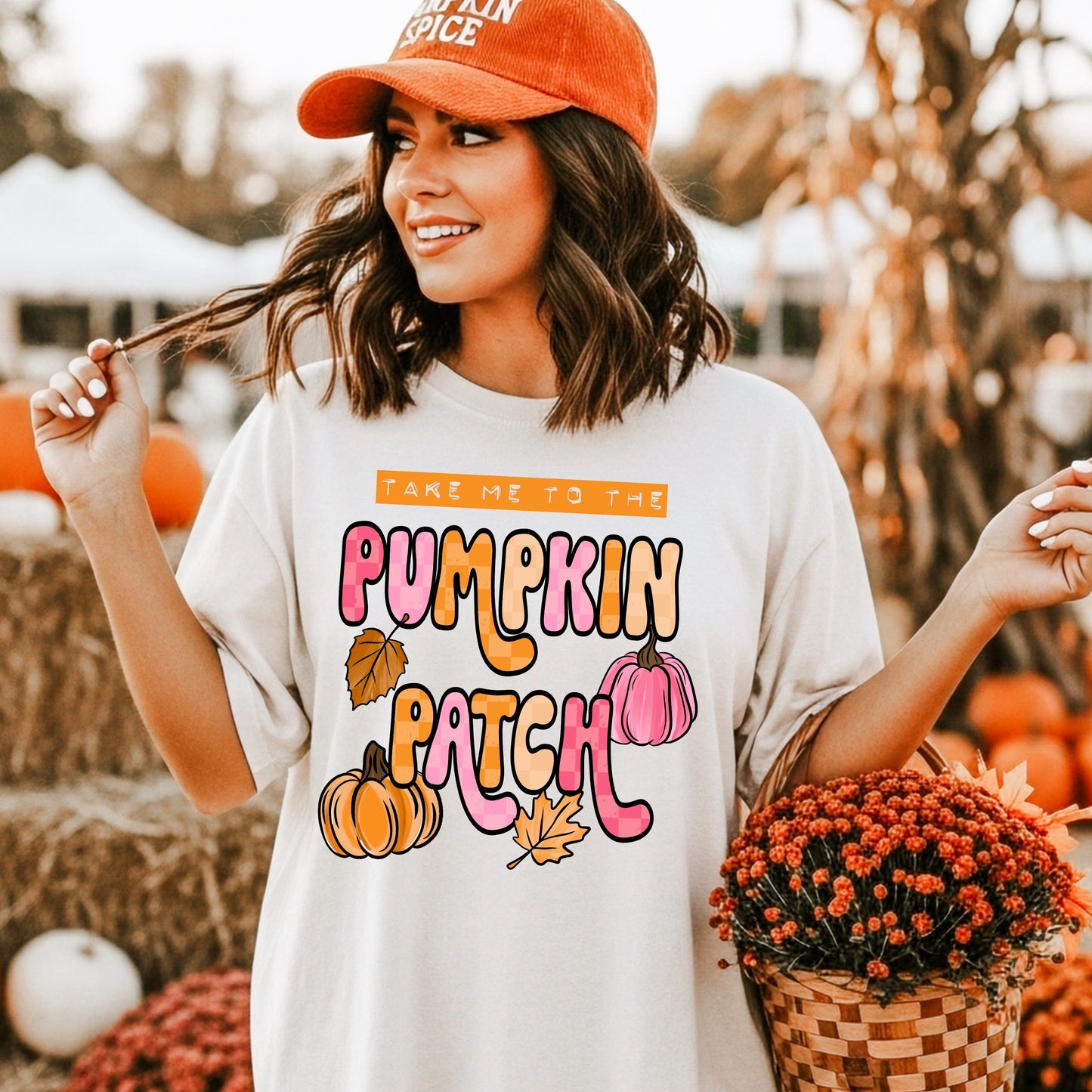 Pink Pumpkin Autumn Graphic T-Shirt