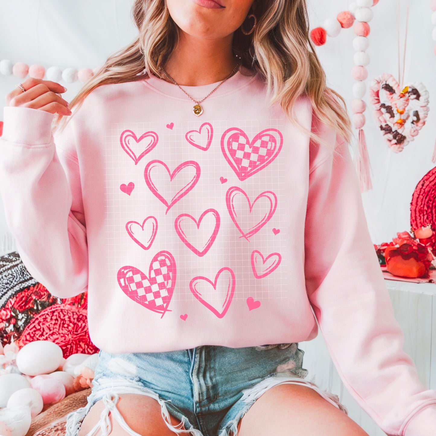 Pink Hearts Graphic Crewneck
