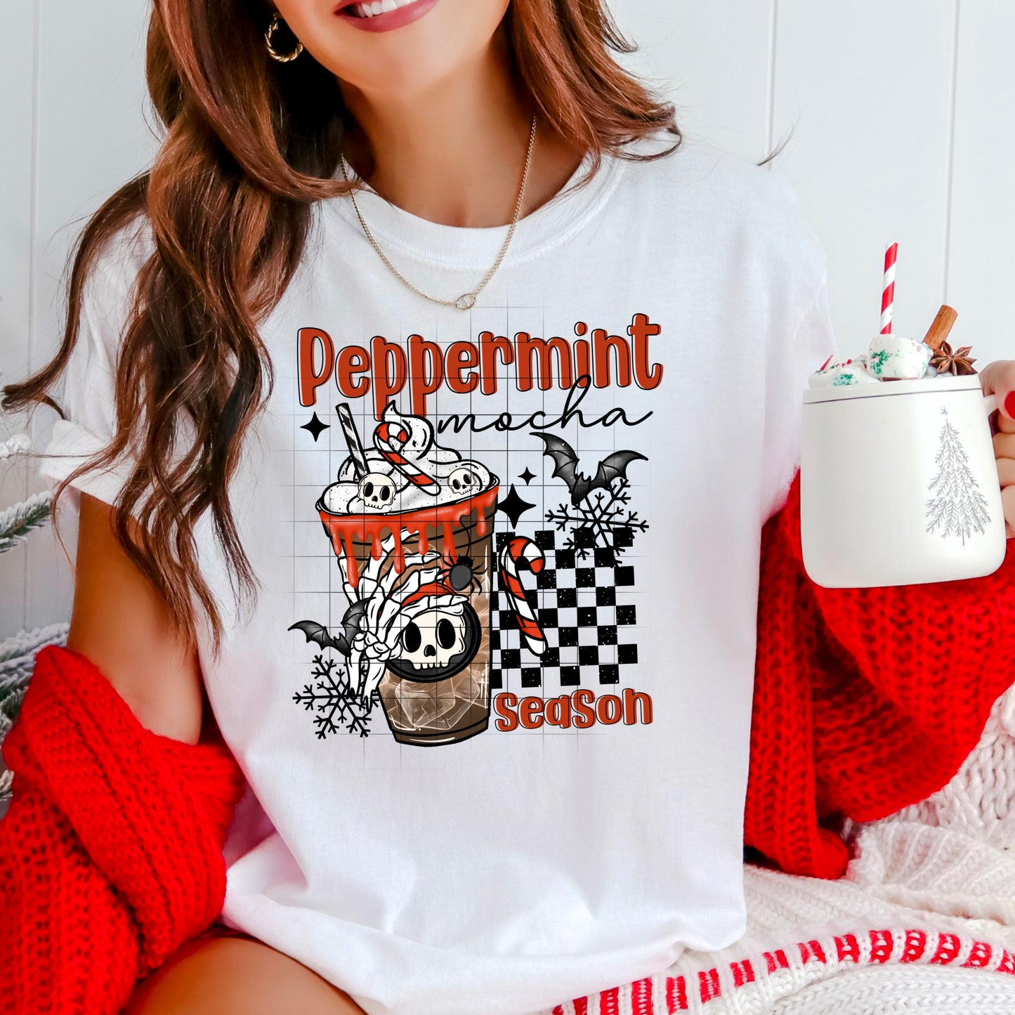 “Peppermint Mocha Season” Graphic Tee ☕❄️🎄