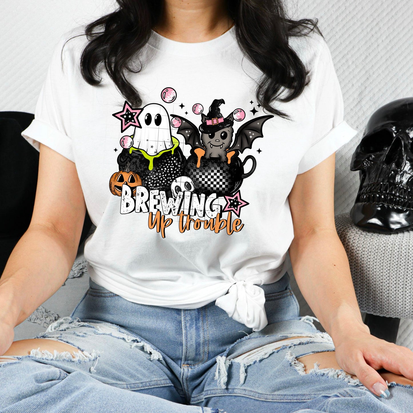 Brewing Up Trouble – Spooky Cute Halloween Witch Tee