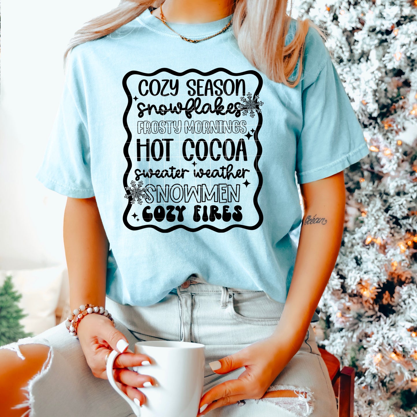 β¨ Cozy Season Winter Hot Cocoa Snowflake Tee βοΈβπ