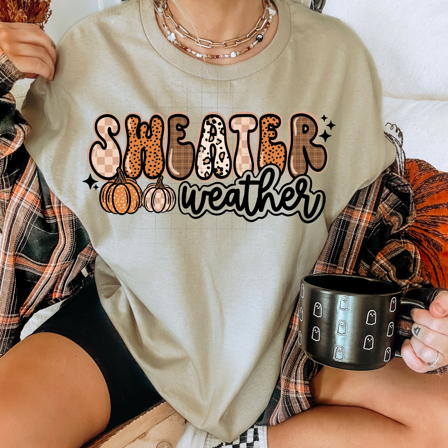 Sweater Weather Fall Graphic Tee β Cozy Autumn Pumpkin Shirt