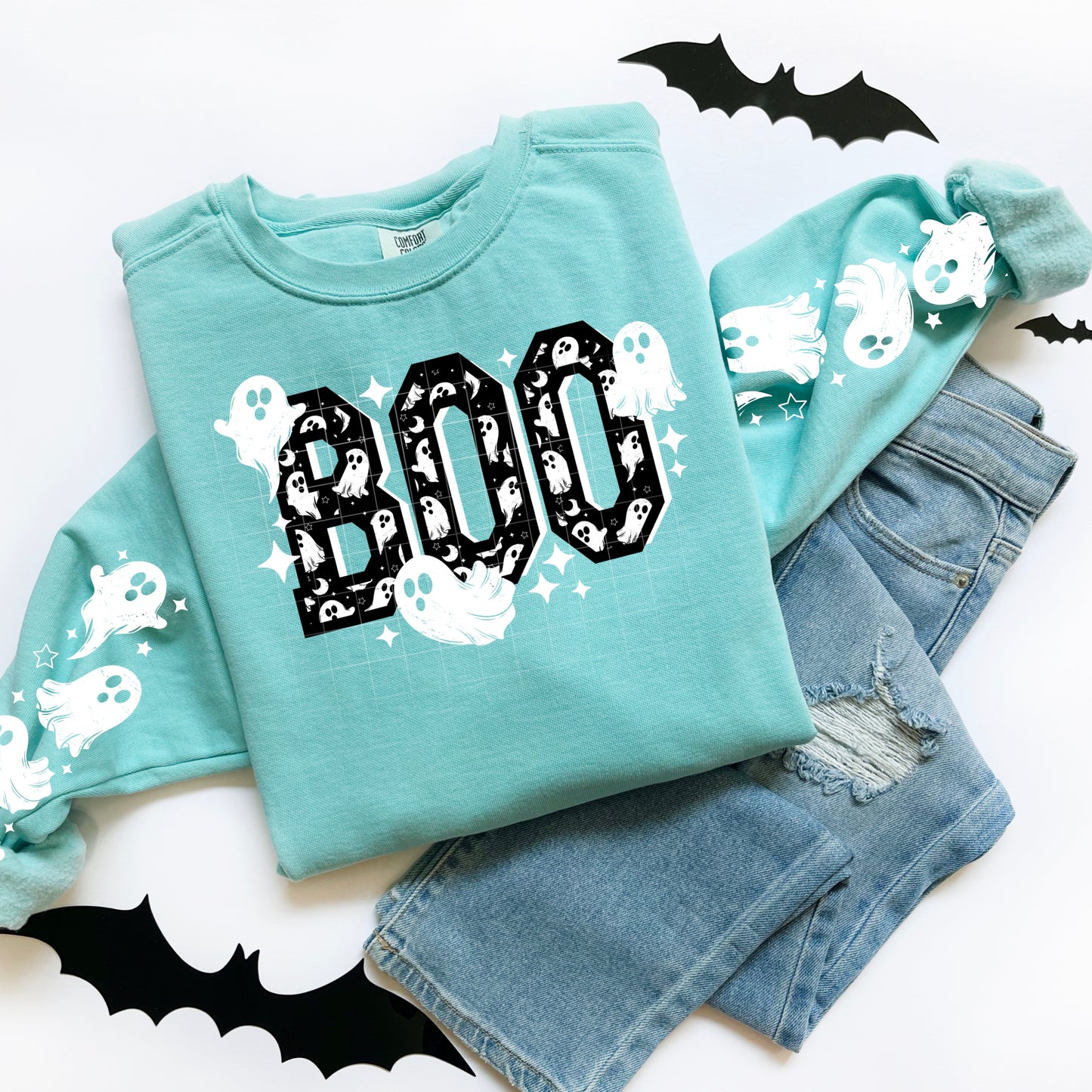 BOO Ghost Graphic Sweatshirt β Cute Spooky Season Halloween Pullover
