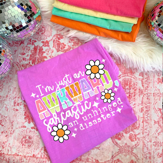 Awkward Sarcastic Unhinged Disaster Graphic Tee – Funny Colorful Retro Shirt