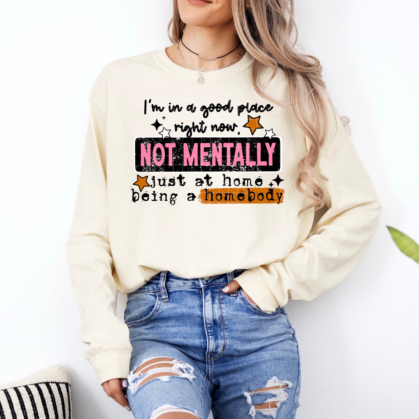 Not Mentally Here Homebody Crewneck • Retro Pink + Orange Graphic Sweatshirt ⭐️