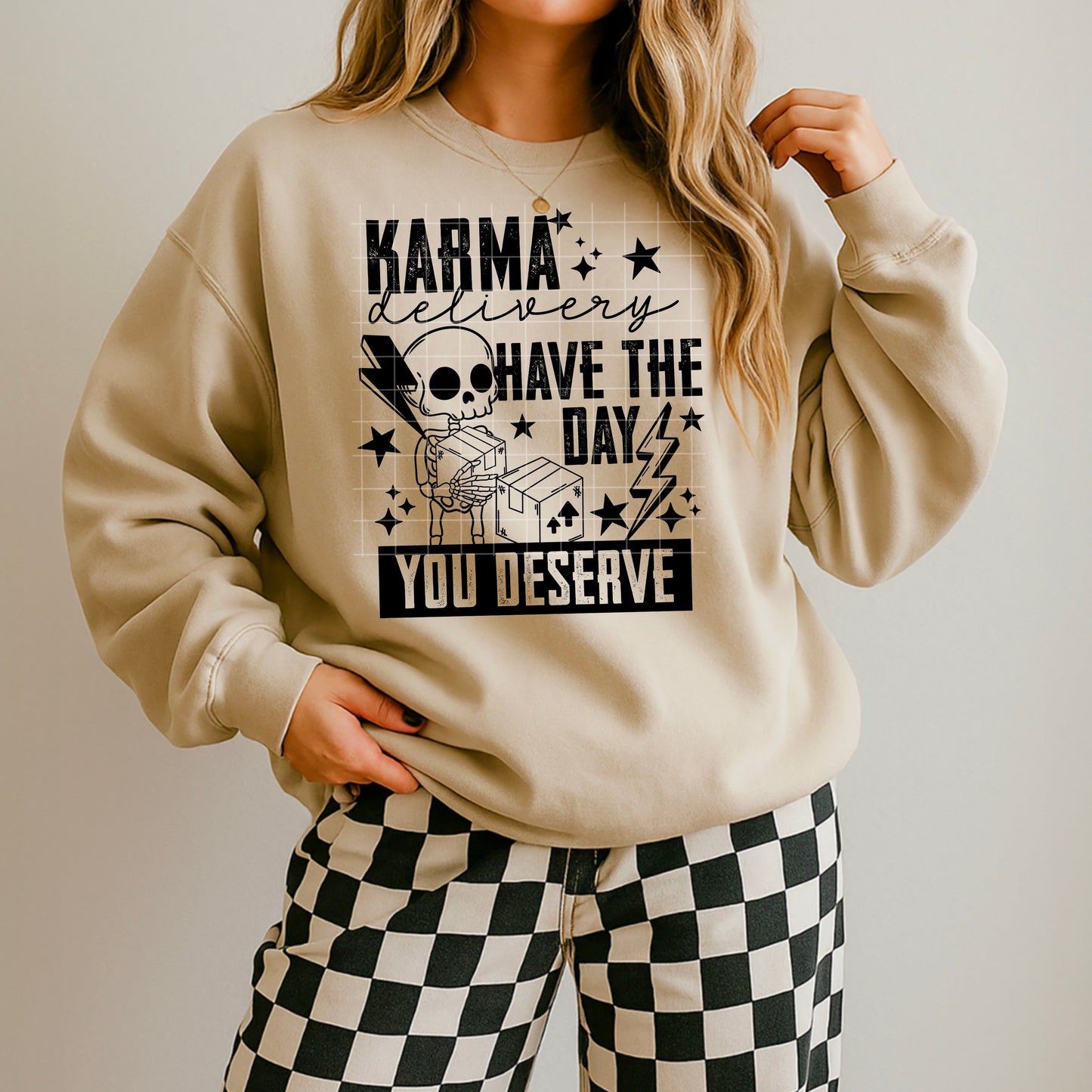 📦💀 Karma Delivery Sweatshirt ⚡✨ “Have the Day You Deserve”