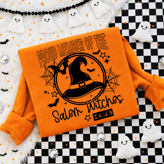 Proud Member of the Salem Witches Club Sweatshirt | Witch Hat Halloween Crewneck | Salem Massachusetts Fall Sweatshirt | Spooky Season Pullover | Halloween Gift for Her