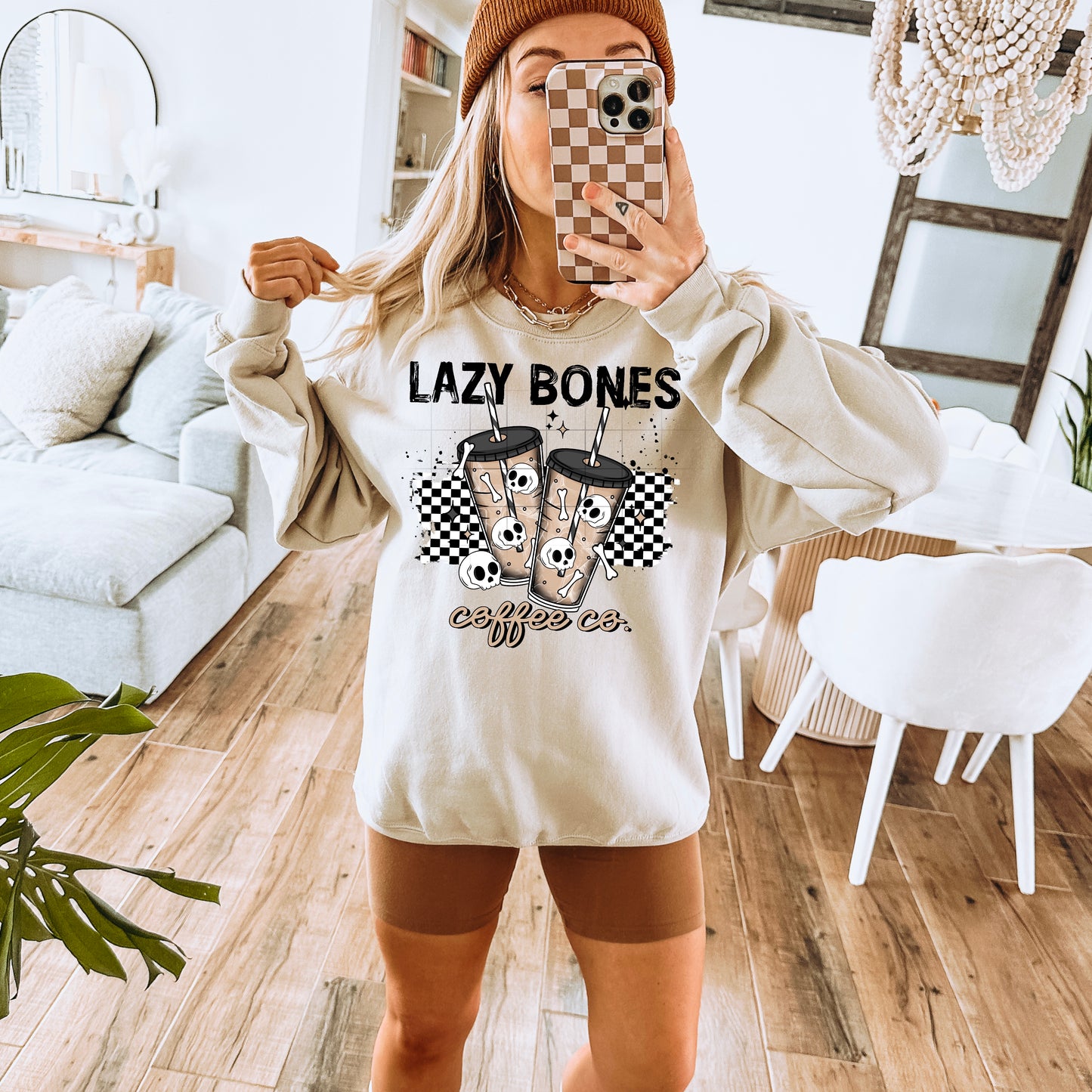Lazy Bones Coffee Co. ☕💀 Cozy Skeleton Iced Coffee Crewneck
