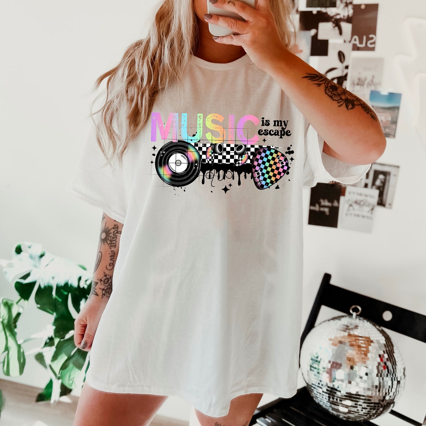 π§ Music Is My Escape Retro Checkered Graphic Tee β¨