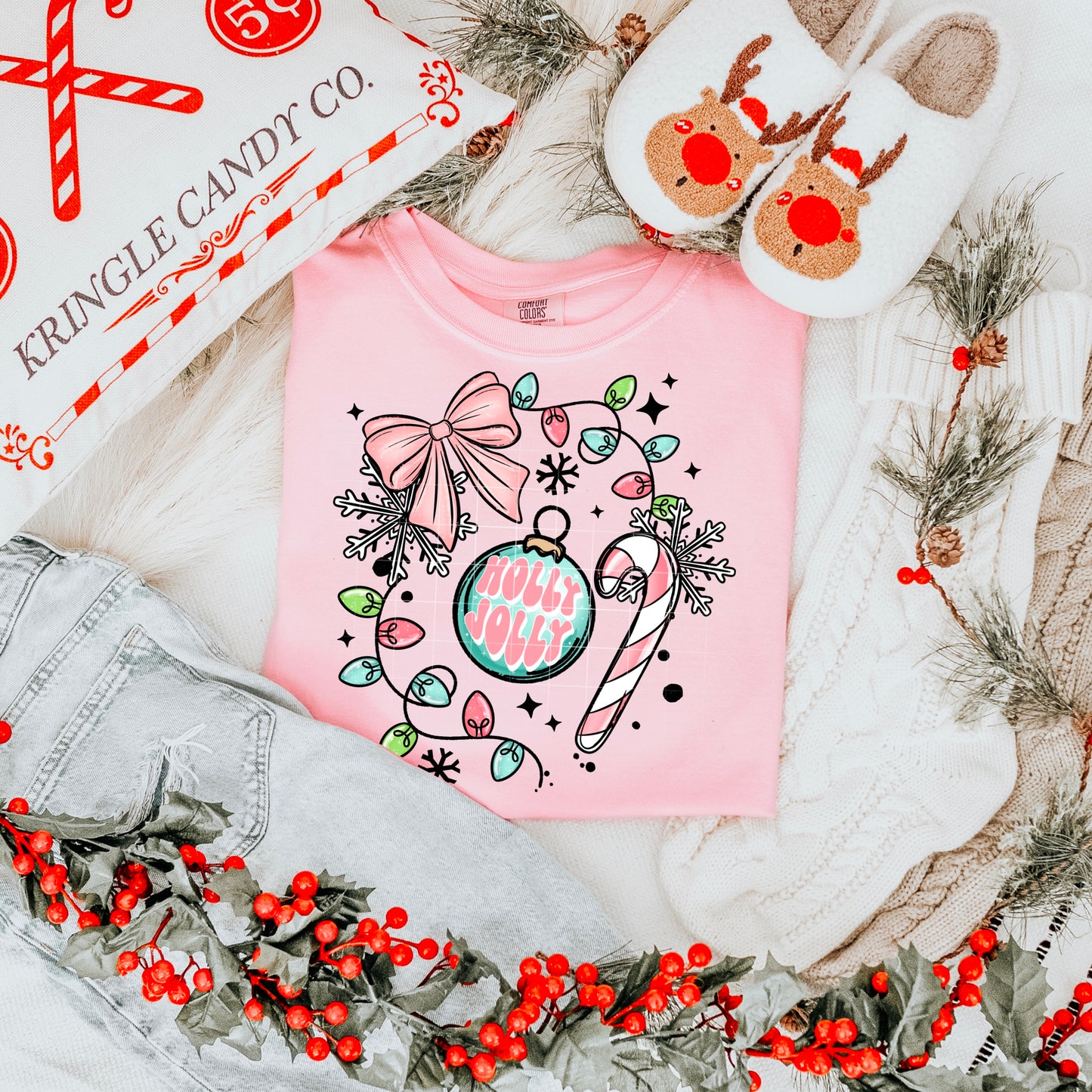 π Holly Jolly Christmas Lights Tee ππ Candy Cane & Ornament Holiday Shirt