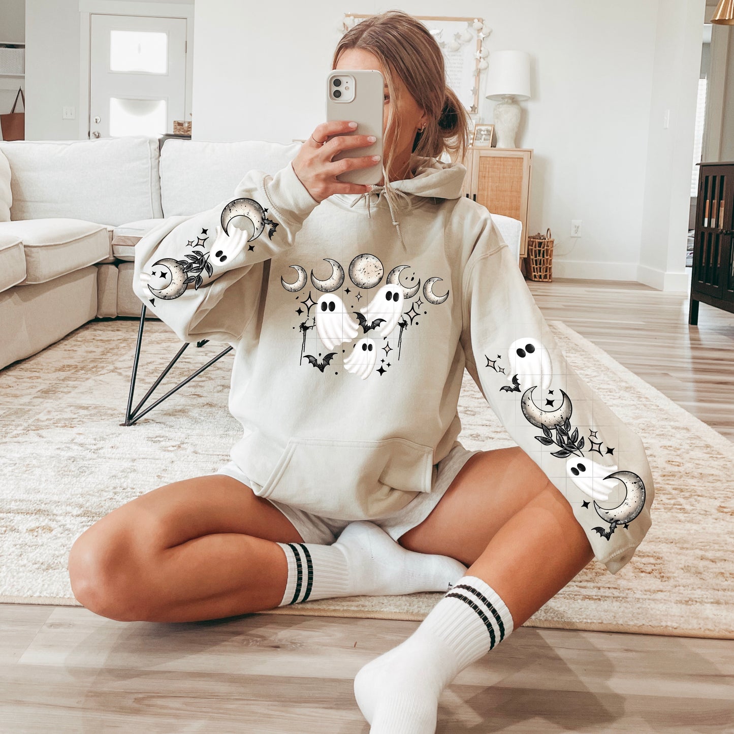 Ghost & Moon Phases Hoodie β Spooky Cute Celestial Halloween Pullover