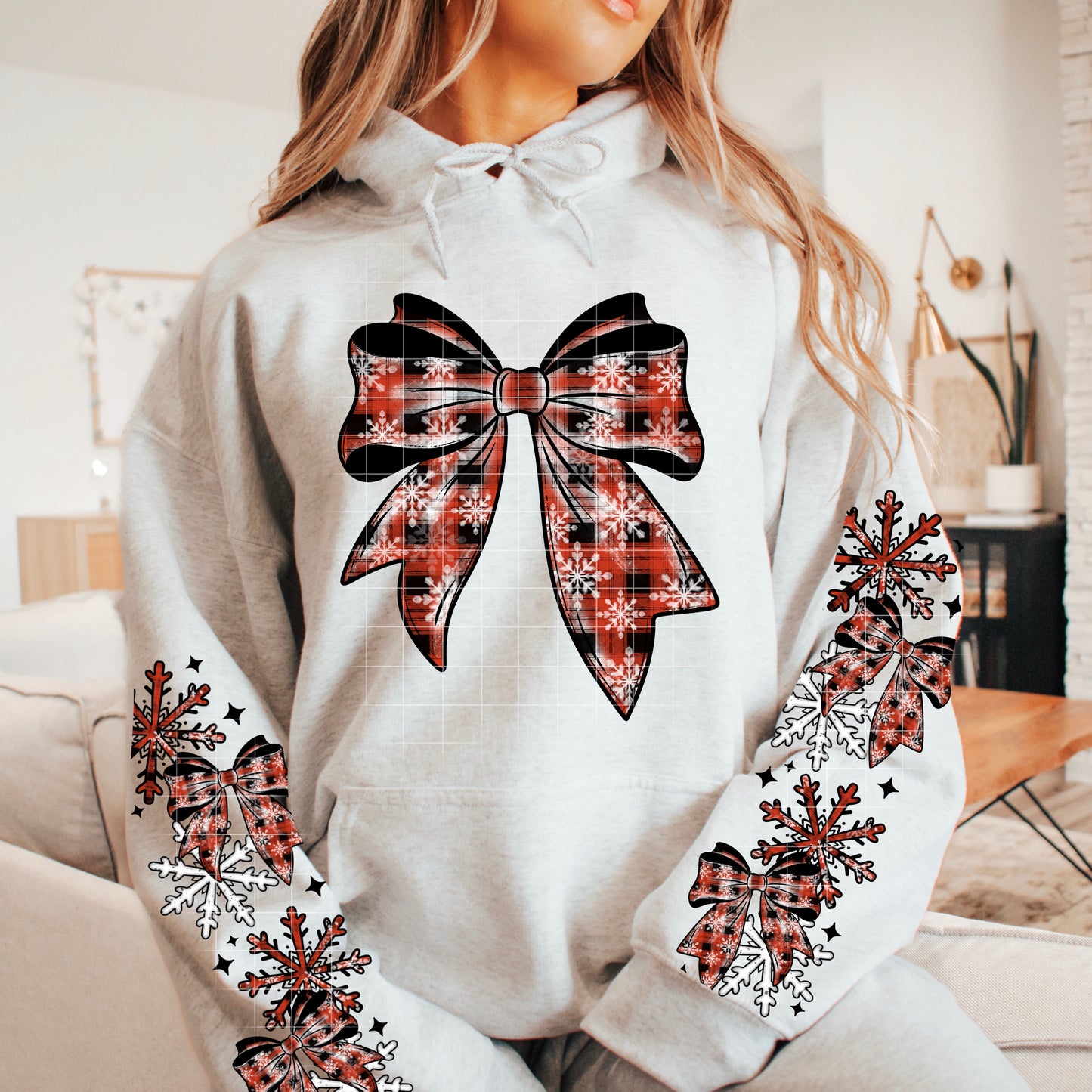 🎀❤️ Cozy Red Plaid Christmas Bow Hoodie ❄️✨