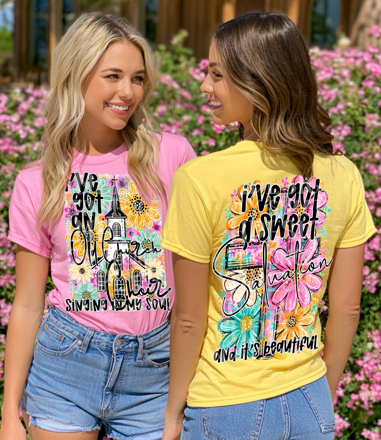 I've Got My Church Singing in My Soul / I've Got a Sweet Salvation Christian T-Shirt | Faith Graphic Tee | Floral Cross Shirt | Inspirational Jesus Shirt | Church Apparel | Front & Back Graphic Tee βοΈπΈπ