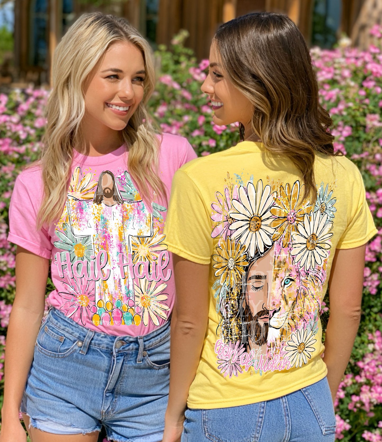 Hail Hail Lion of Judah Christian Shirt | Jesus Floral Graphic Tee | Faith-Based Front & Back Print | Christian Easter Shirt | Religious Unisex T-Shirt ✝️🦁🌼
