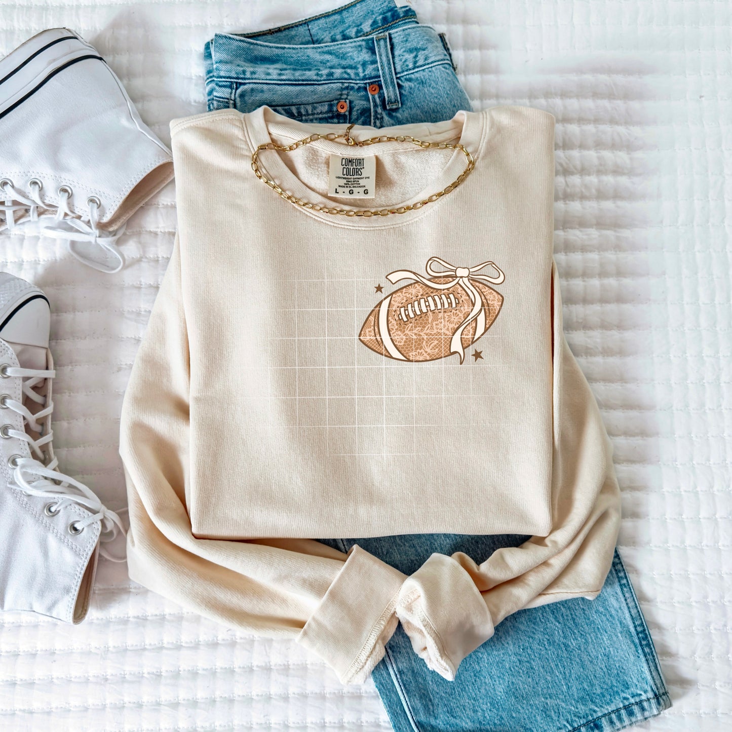 Boho Football Bow Sweatshirt π€πβ¨ Neutral Game Day Crewneck