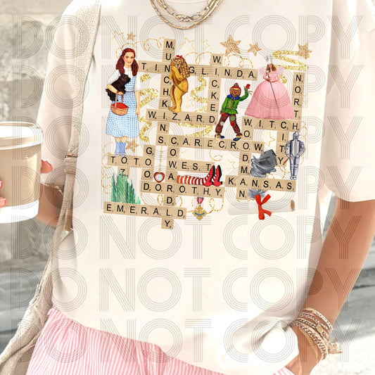 Wizard of Oz Collage Graphic Tee | Scrabble Style Dorothy & Friends Shirt