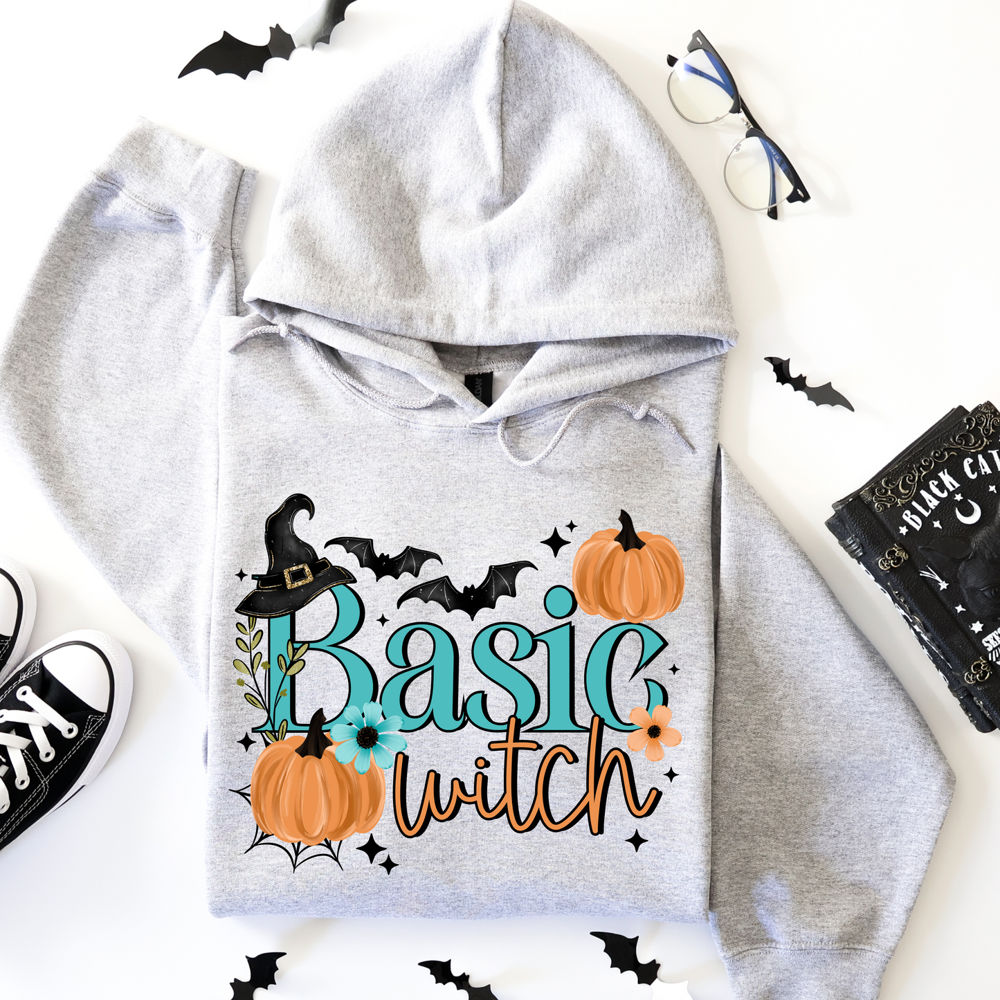 Basic Witch Hoodie | Cute Pumpkin Halloween Sweatshirt | Fall Witch Graphic Hoodie | Spooky Season Pullover | Autumn Halloween Gift for Her | Cozy Fall Apparel 🎃🧙♀️🦇