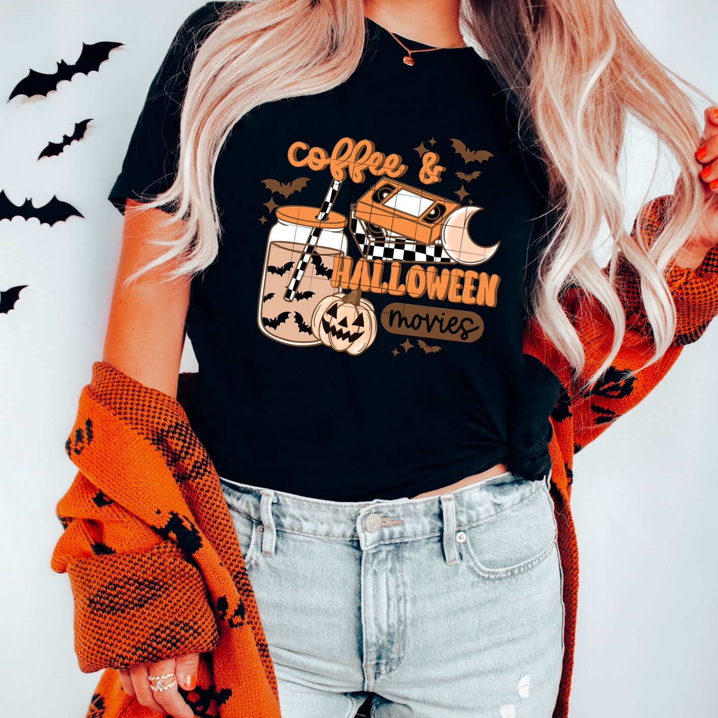 Coffee βπ & Halloween Movies Tee