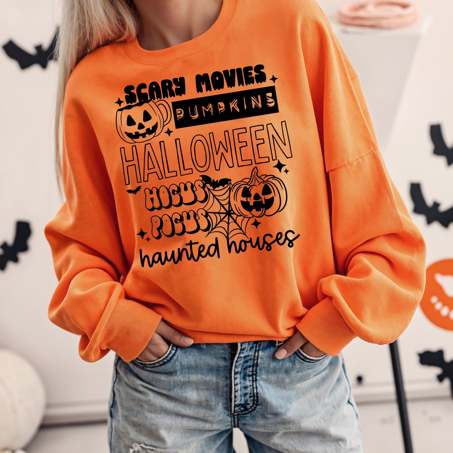 Scary Movies Pumpkins Halloween Hocus Pocus Crewneck