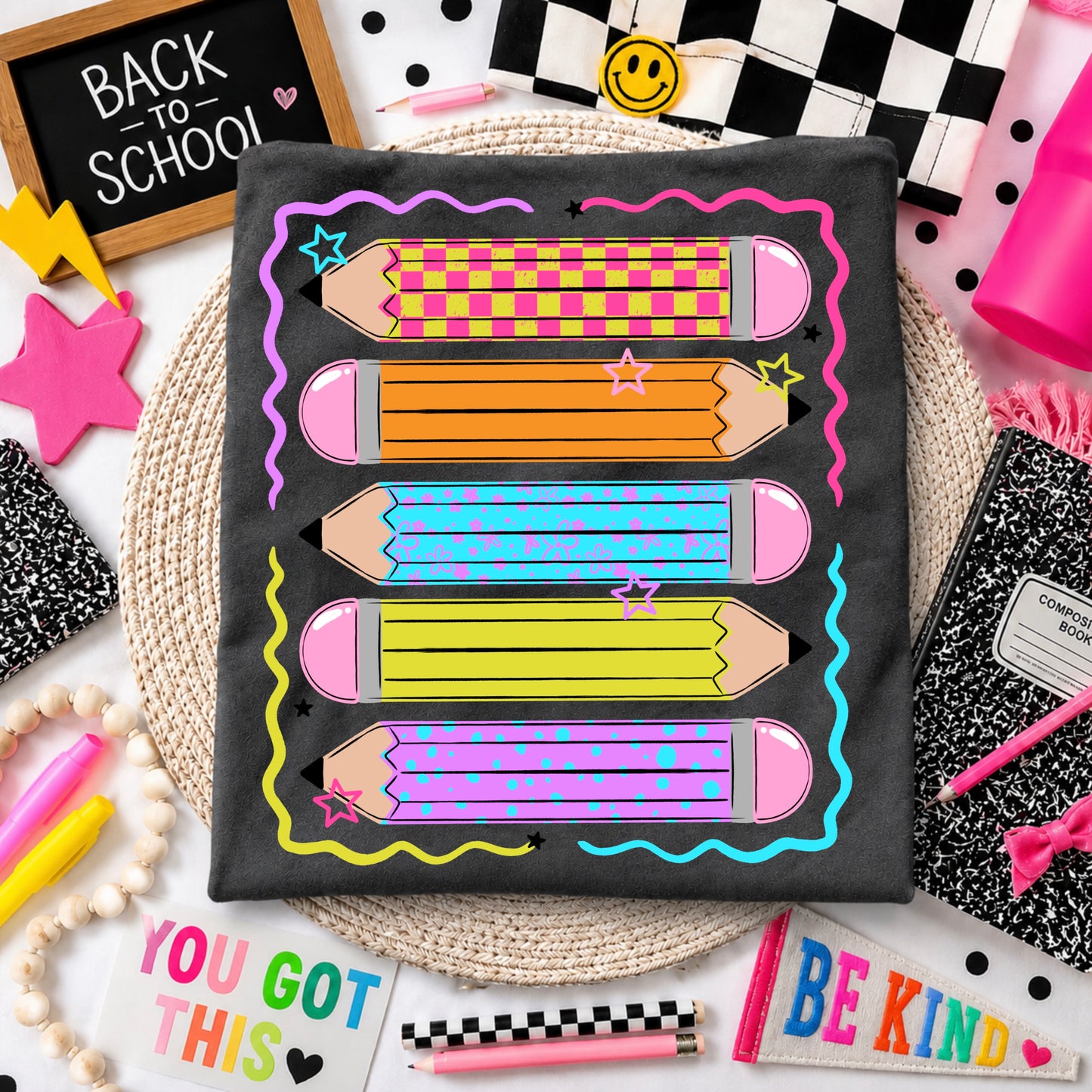 Colorful Pencil Back to School Graphic T-Shirt | Cute Teacher & Student Tee
