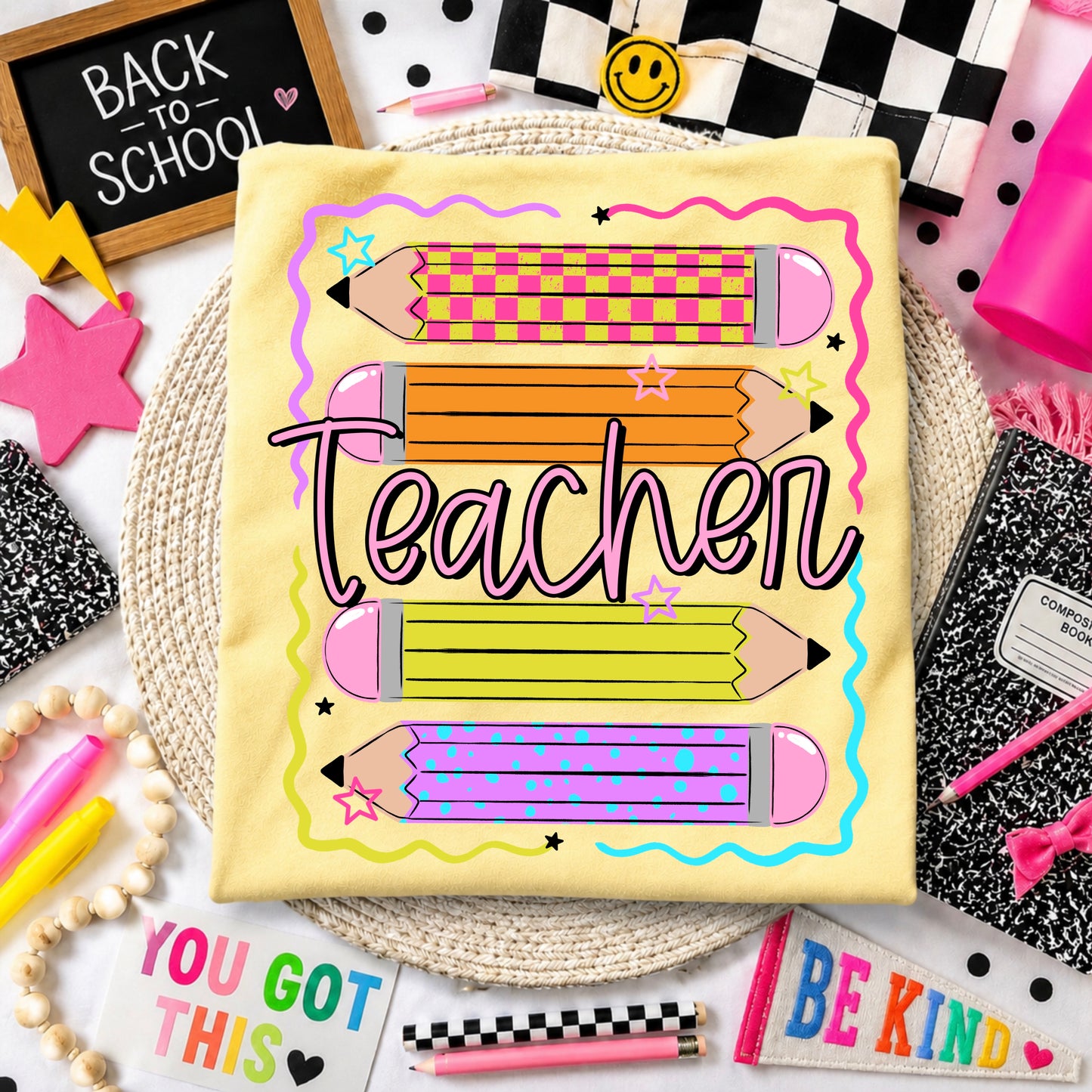 Personalized Teacher Pencil Graphic T-Shirt | Custom Teacher Name School Shirt