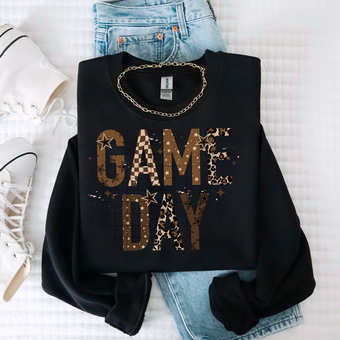 Game Day Sweatshirt ⭐ Brown & Leopard Print Letters • Trendy Football Season Crewneck