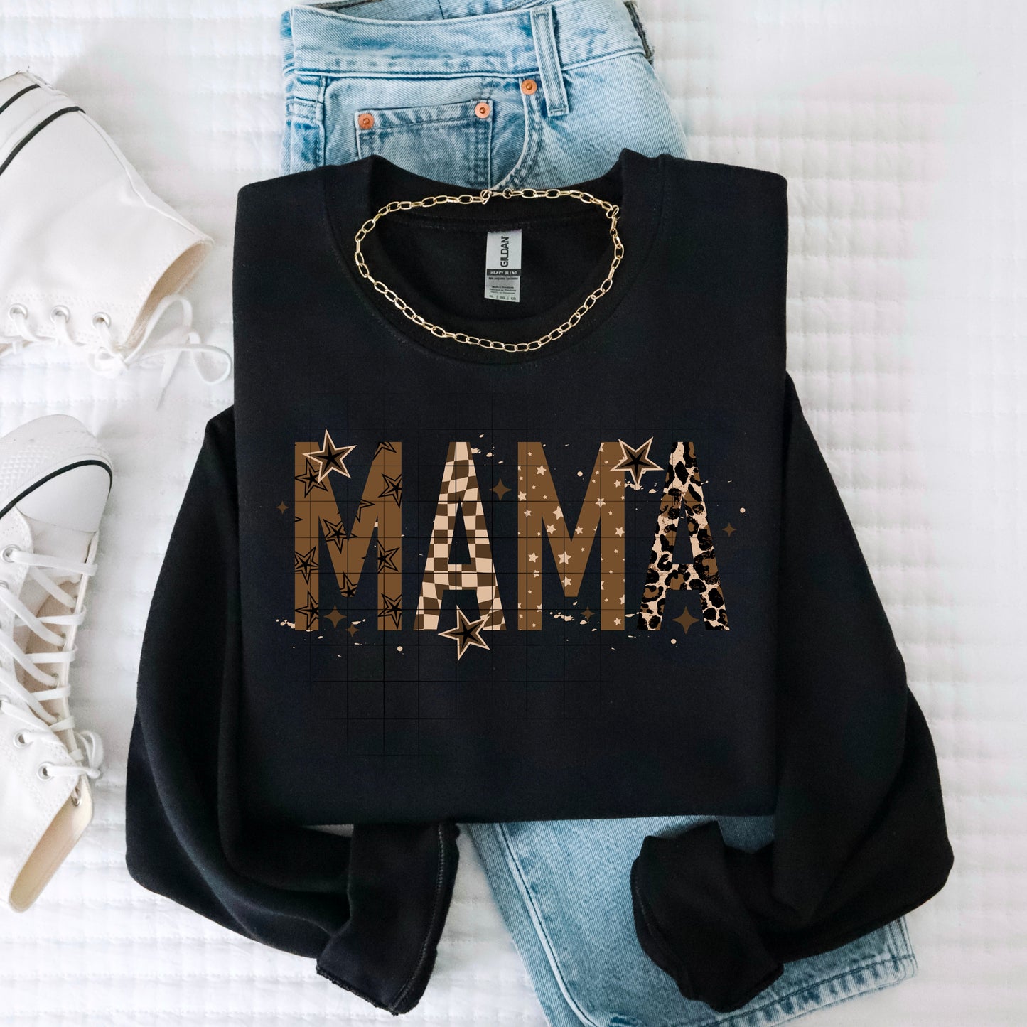 ✨ Trendy Neutral Stars & Leopard MAMA Sweatshirt 🤎⭐