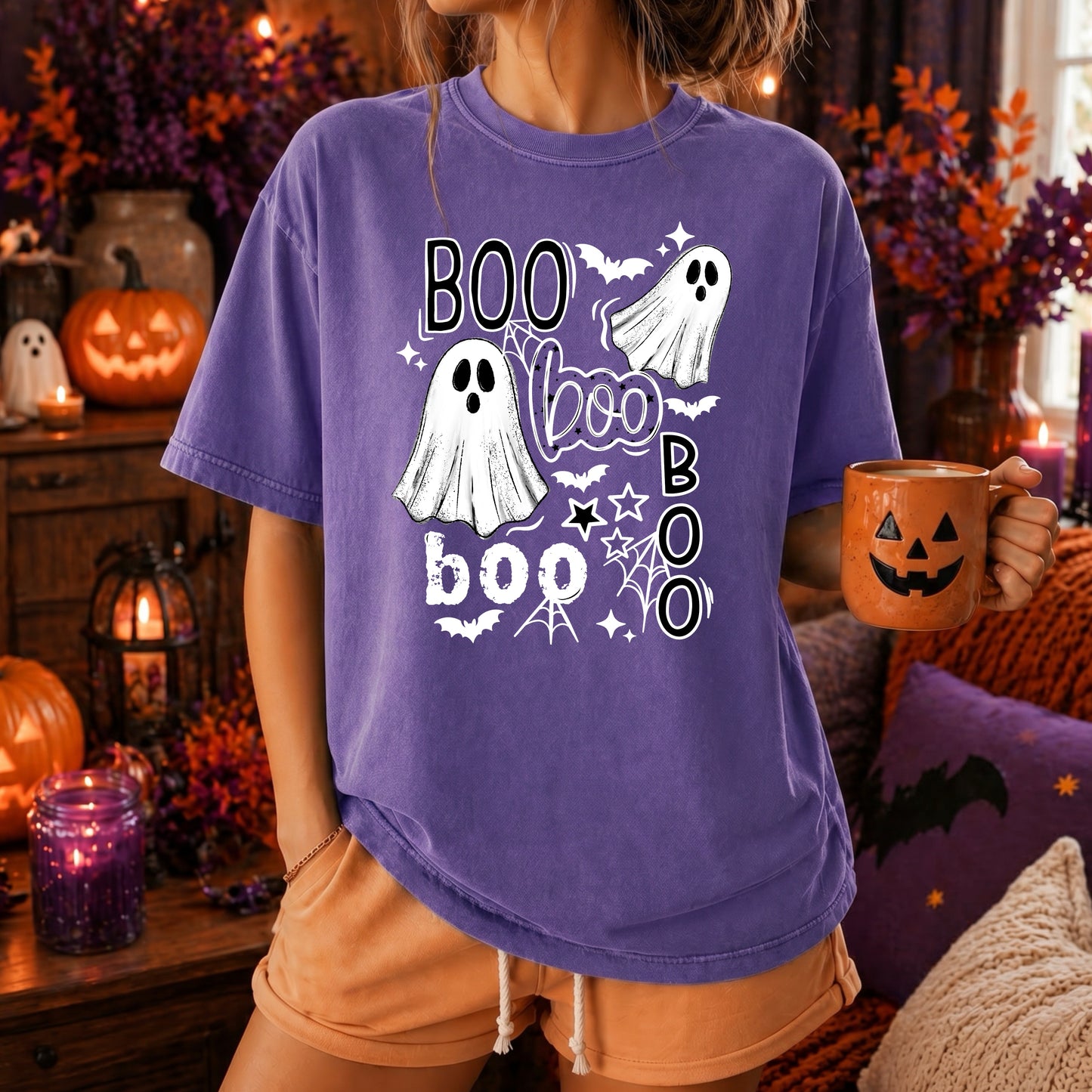 Boo Ghost Halloween T-Shirt | Cute Spooky Season Graphic Tee | Pumpkin & Ghost Fall Shirt 👻🎃
