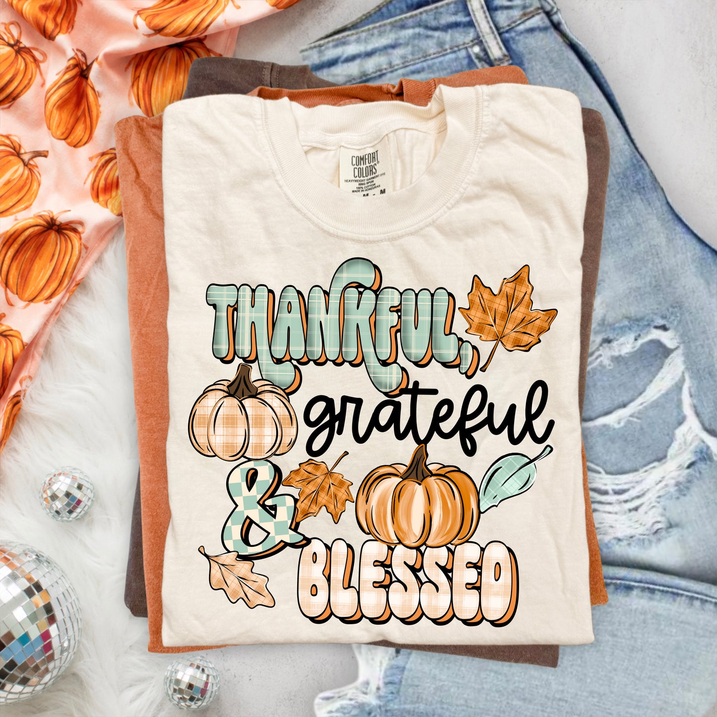 Thankful Grateful & Blessed Autumn Shirt 🍂🧡
