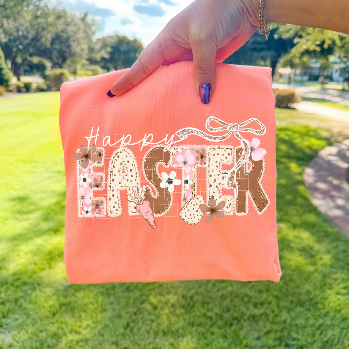 Happy Easter Graphic T-Shirt – Floral Bunny & Carrot Design