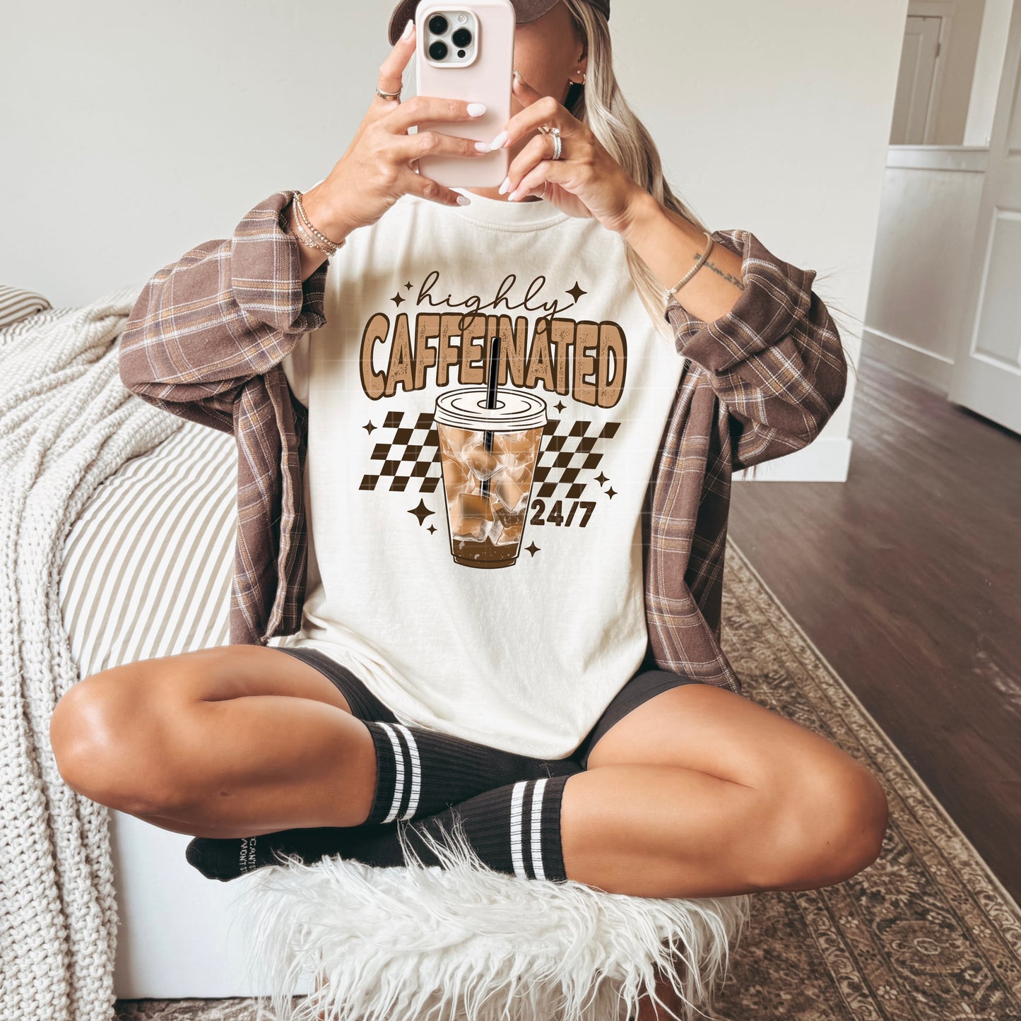 Highly Caffeinated 24/7 Graphic T-Shirt – Iced Coffee Lover Tee