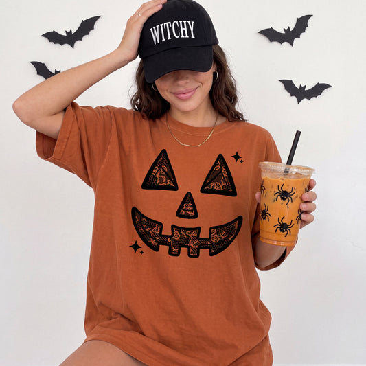 Vintage Pumpkin Face Halloween Graphic Tee | Retro Jack-O'-Lantern Fall Shirt