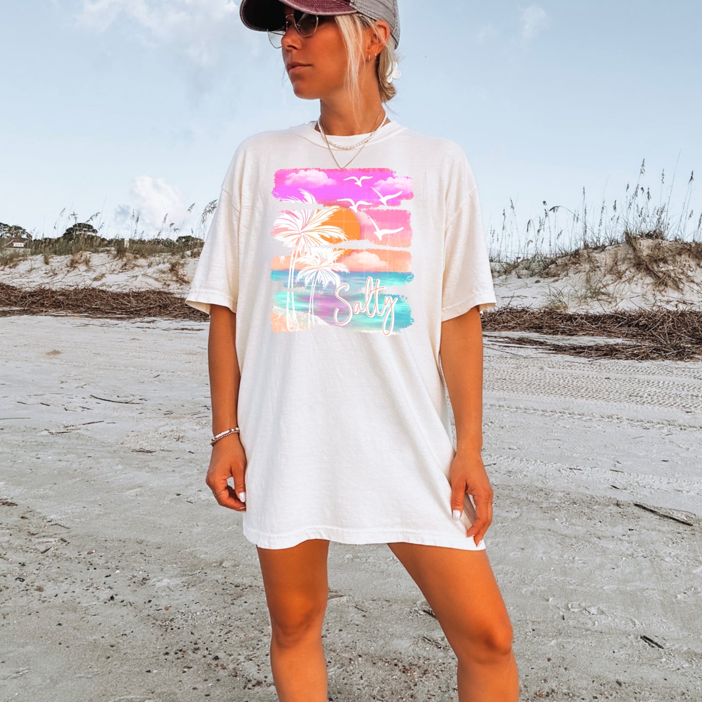 Salty Beach Sunset Graphic Tee | Coastal Summer Vacation Shirt | Palm Tree Ocean Tee 🌴☀️🌊