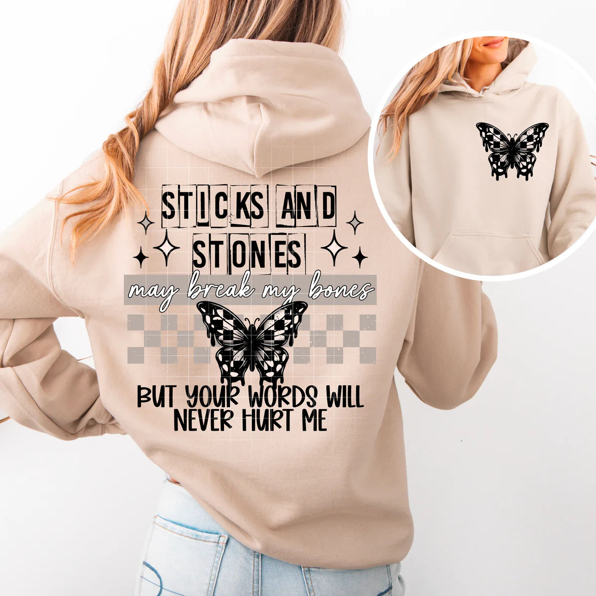 Sticks and stones may break my Bones But Your Words Will Never Hurt Me Womens Graphic T-Shirt/Hoodie