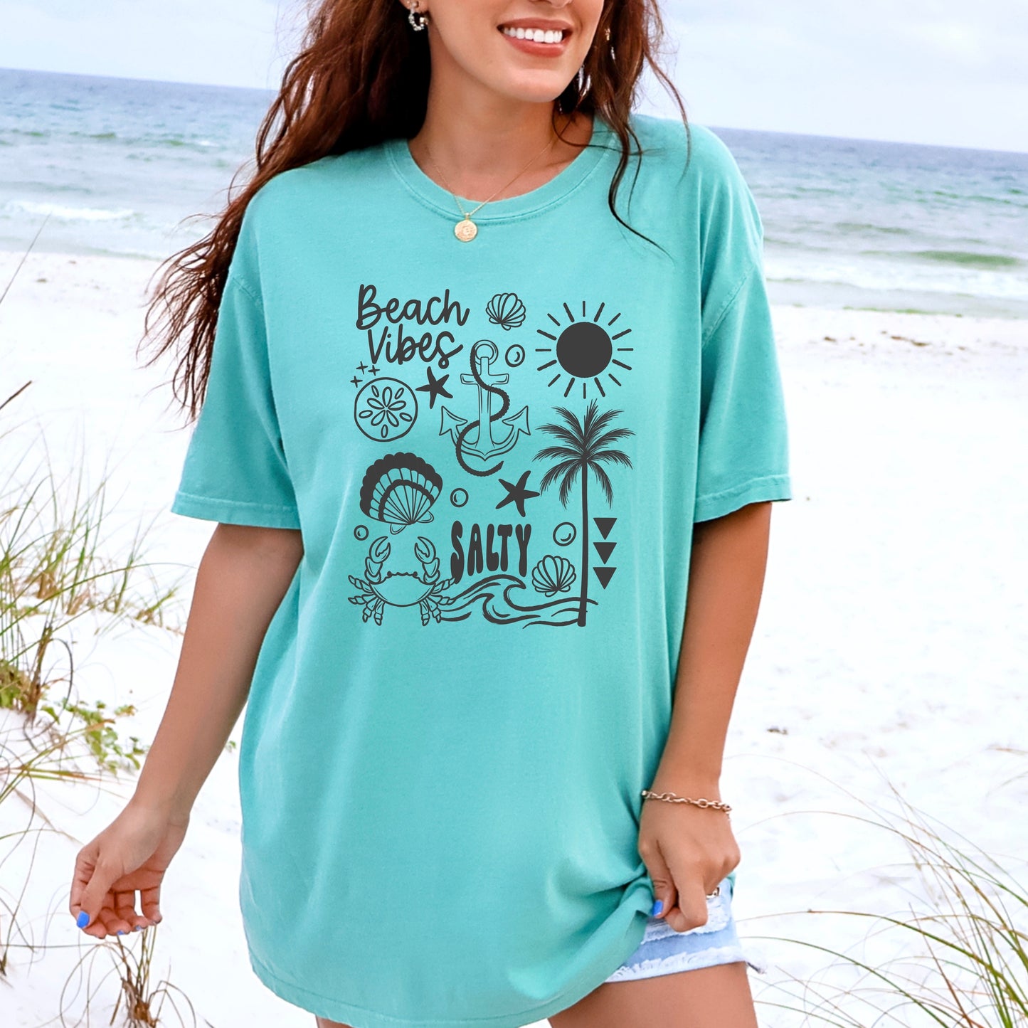 Beach Vibes Salty Graphic T-Shirt | Coastal Summer Tee | Ocean Lover Unisex Shirt | Beach Vacation Apparel