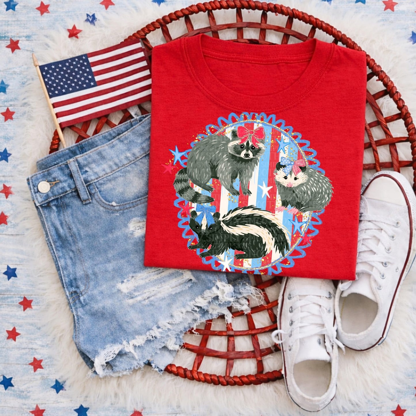 🦝 Patriotic Woodland Critters Tee | Fourth of July Raccoon, Skunk & Opossum Shirt | Cute Americana Animal Graphic Tee | Red White & Blue Summer Shirt 🇺🇸✨