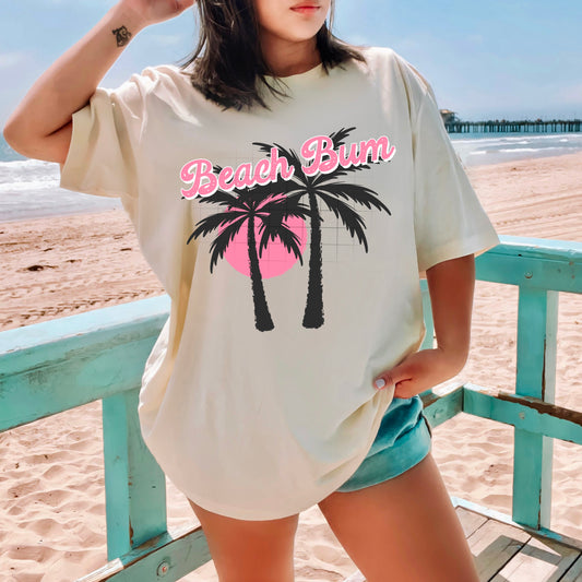 Beach Bum Pink Cute Womens Graphic T-Shirt
