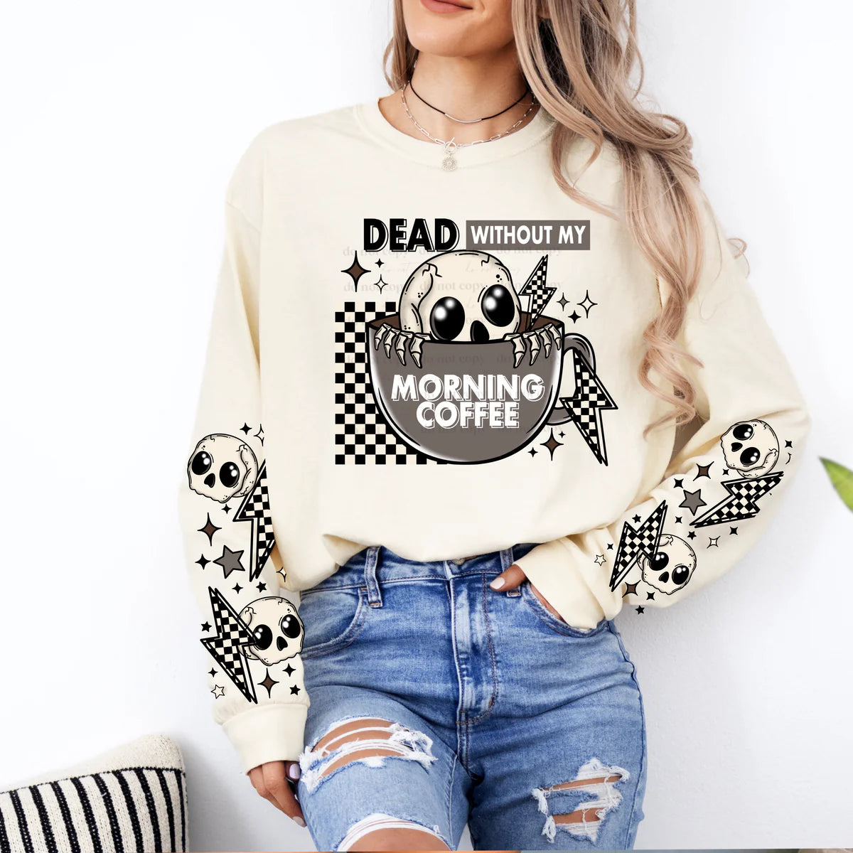 Dead Without My Morning Coffee Cute Graphic Crewneck
