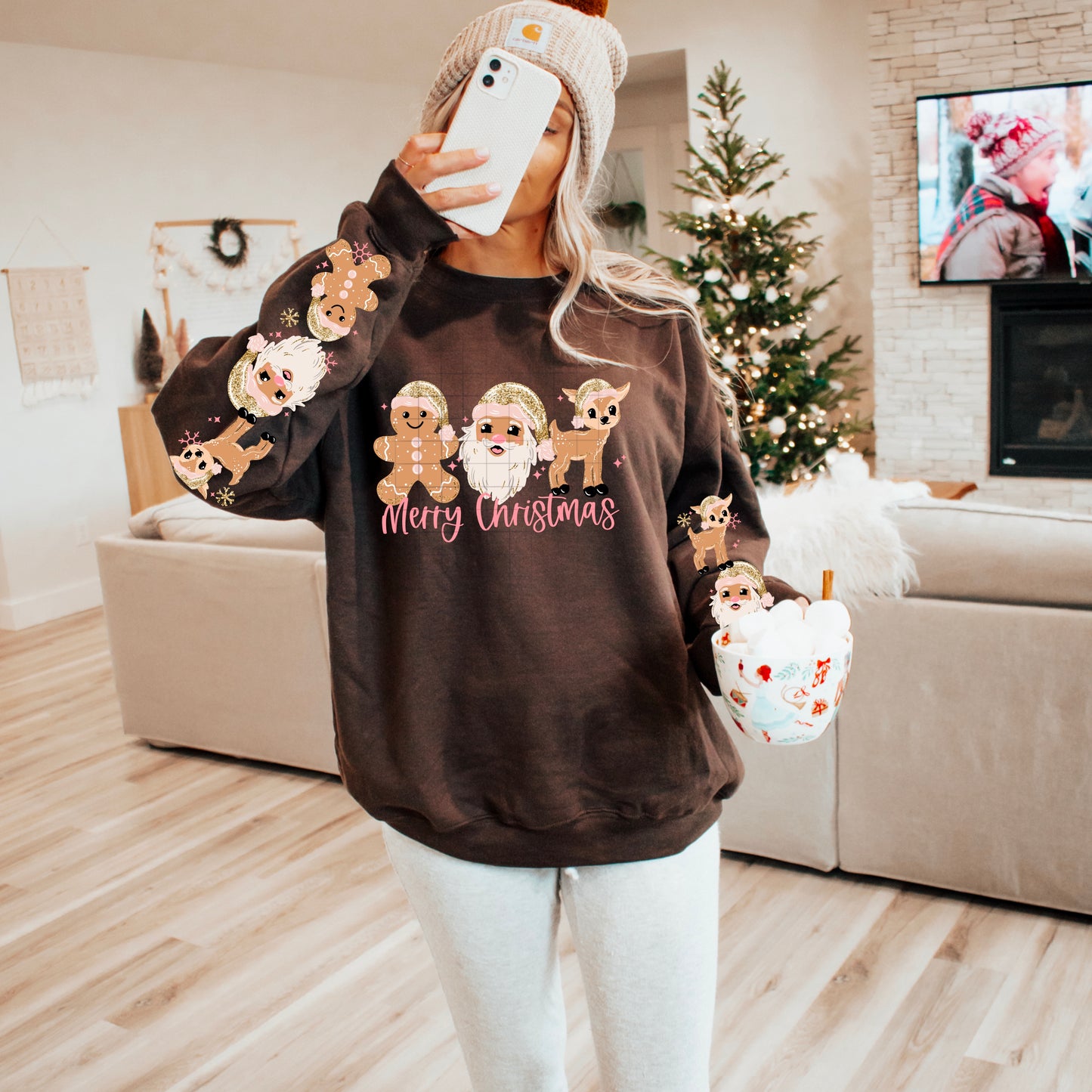 πβ¨ Merry Christmas Santa β’ Gingerbread β’ Deer Sleeve Sweatshirt