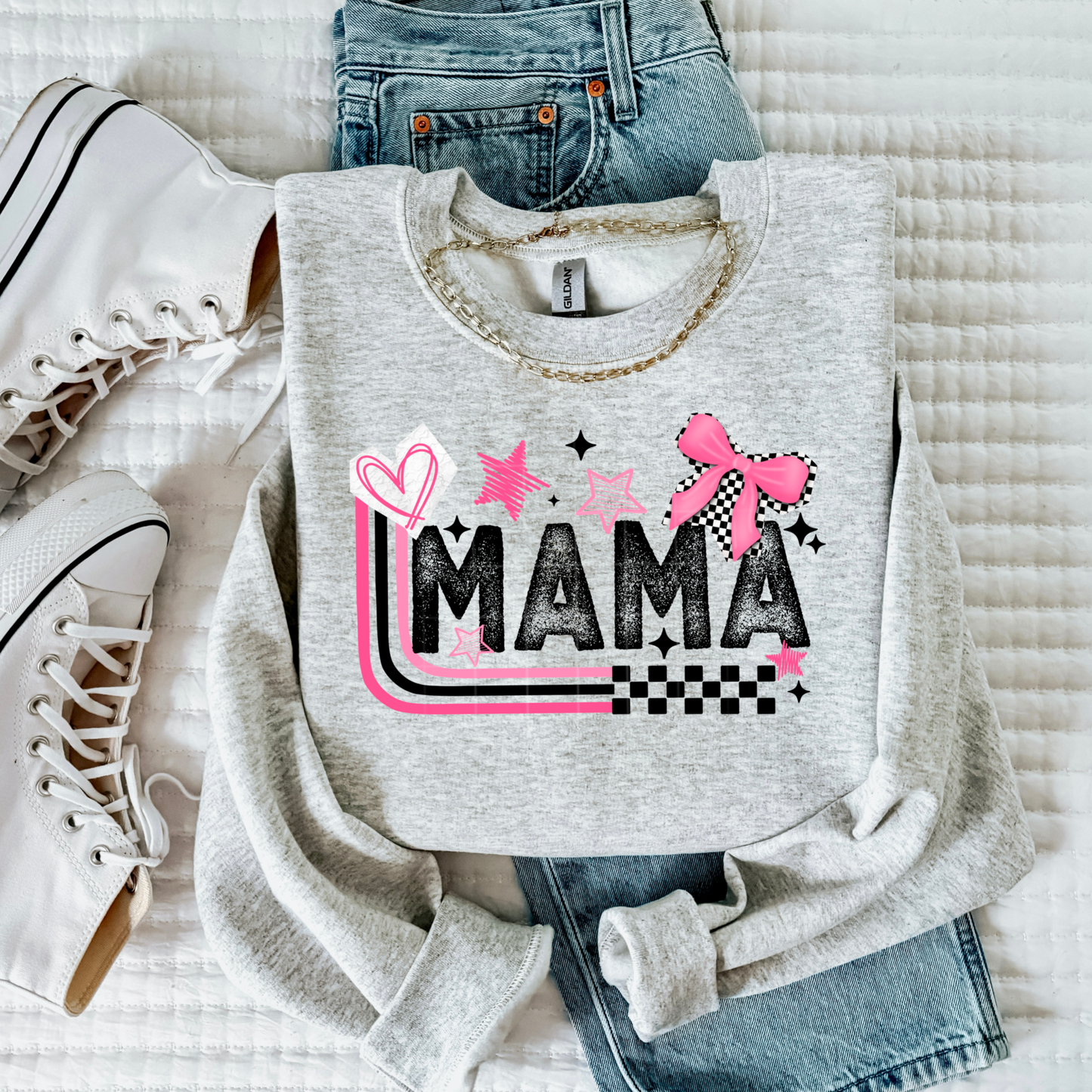 Mama Graphic Sweatshirt | Trendy Pink Retro Mama Design