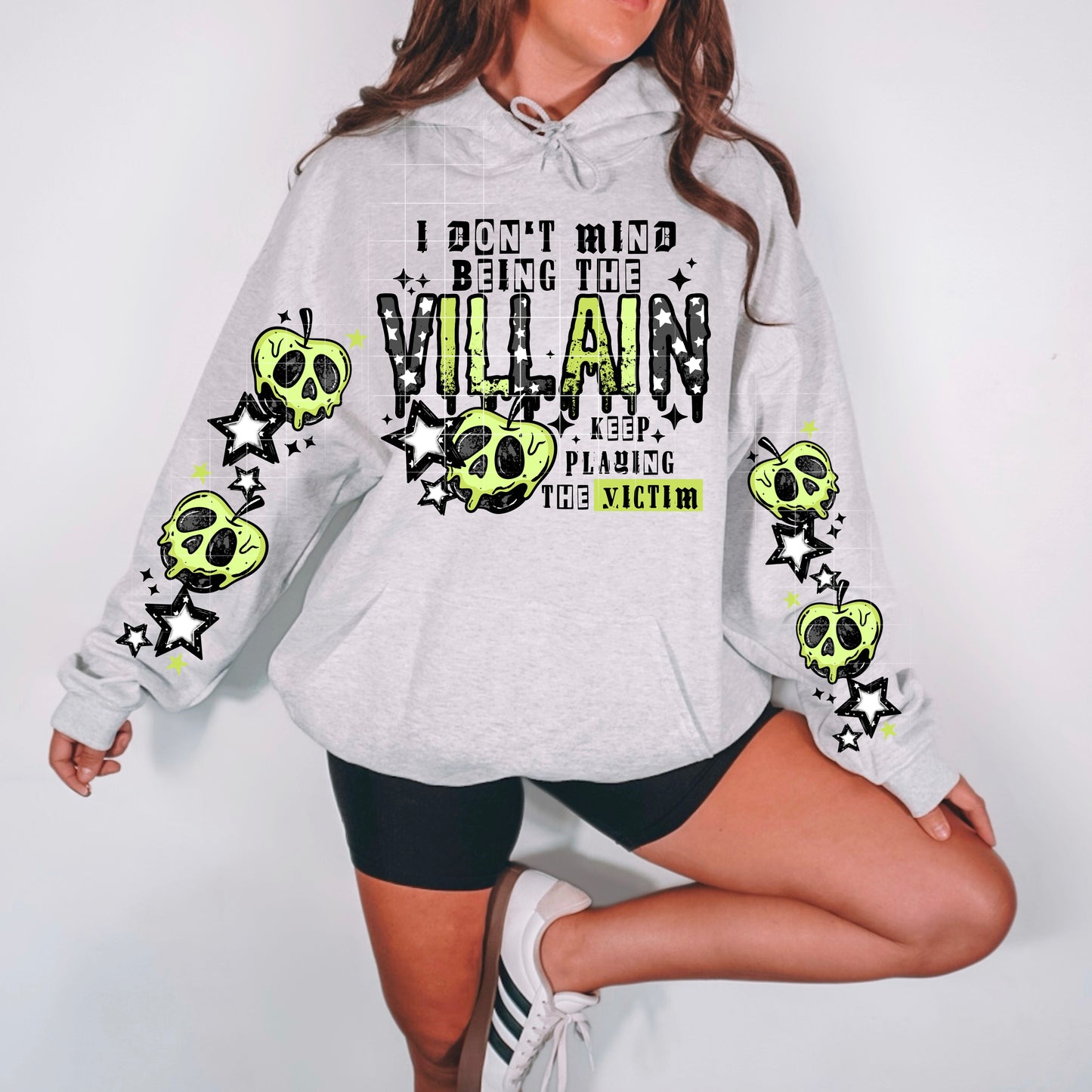 “I Don’t Mind Being the Villain” Neon Skull Graphic Hoodie