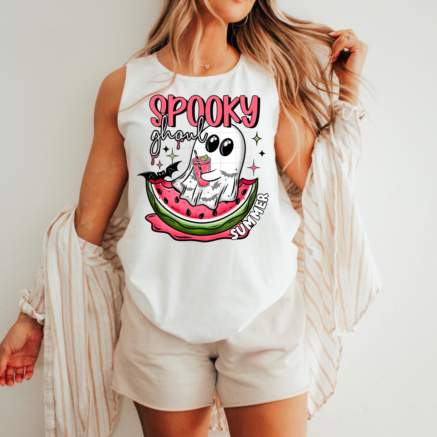 Spooky Ghoul Summer Tank β Cute Watermelon Ghost Graphic Tee