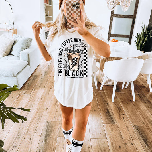 Fueled by Iced Coffee and The Color Black Womens Graphic T-shirt