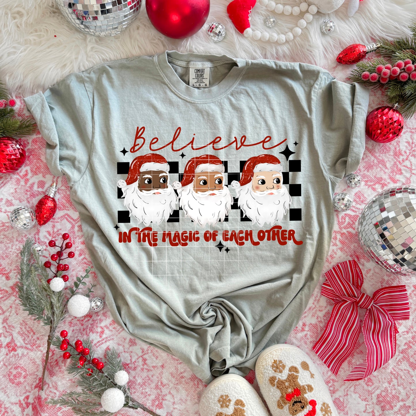 π
Believe in the Magic of Each Other T-Shirt β Inclusive Santa Christmas Tee | Holiday Graphic Shirt | Unisex Cozy Winter Top