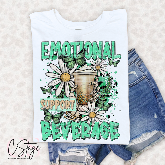 Emotional Support Beverage – Butterfly & Daisy Graphic Tee or Crewneck mockup