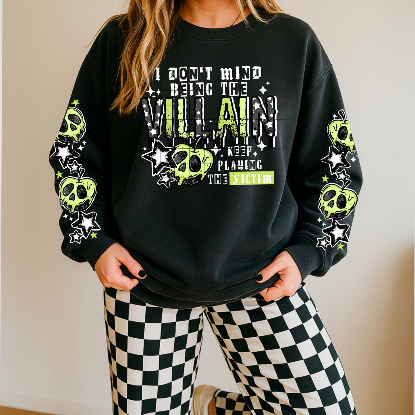 I Don’t Mind Being the Villain” Skull & Stars Graphic Sweatshirt
