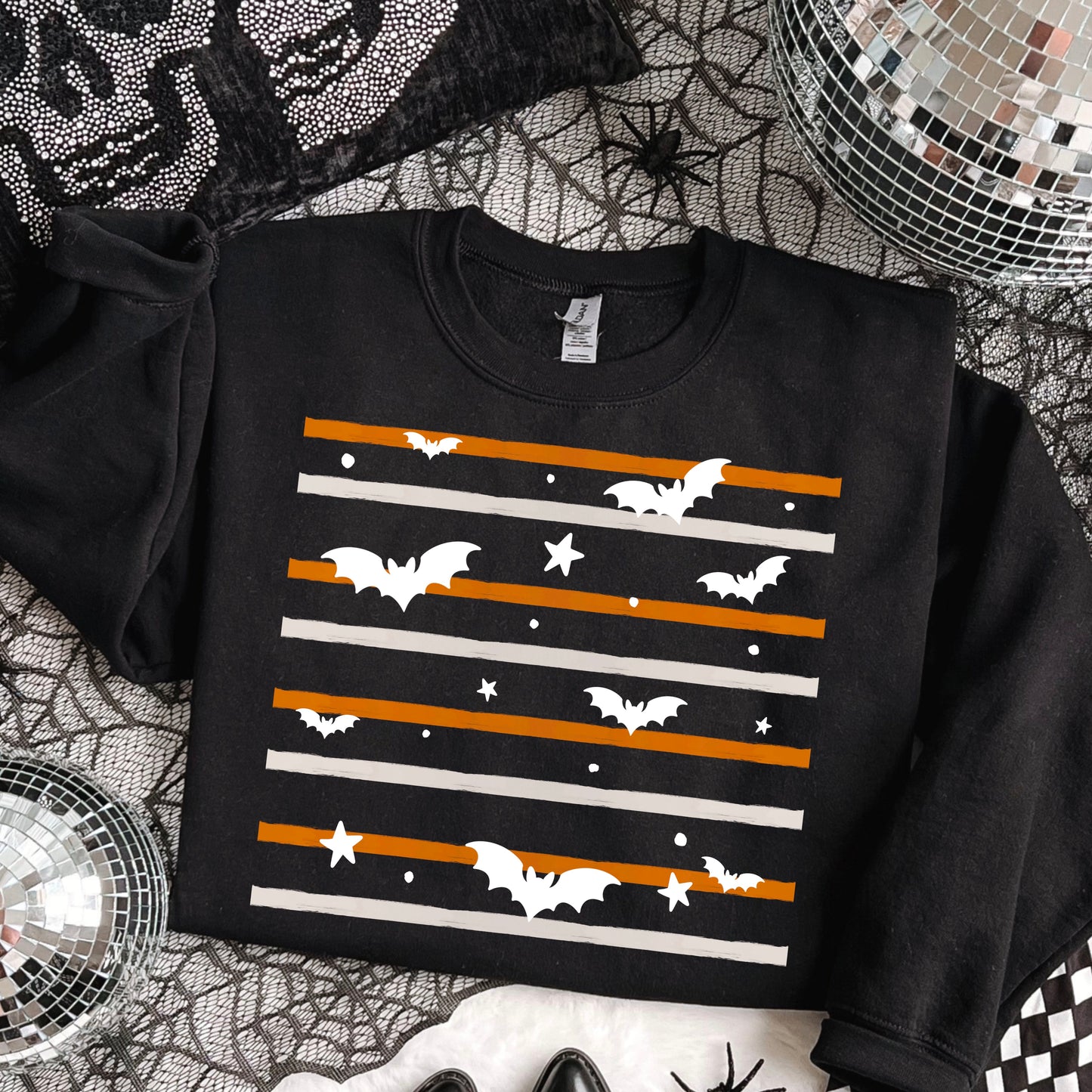 Retro Halloween Bats & Stripes Crewneck Sweatshirt π¦π