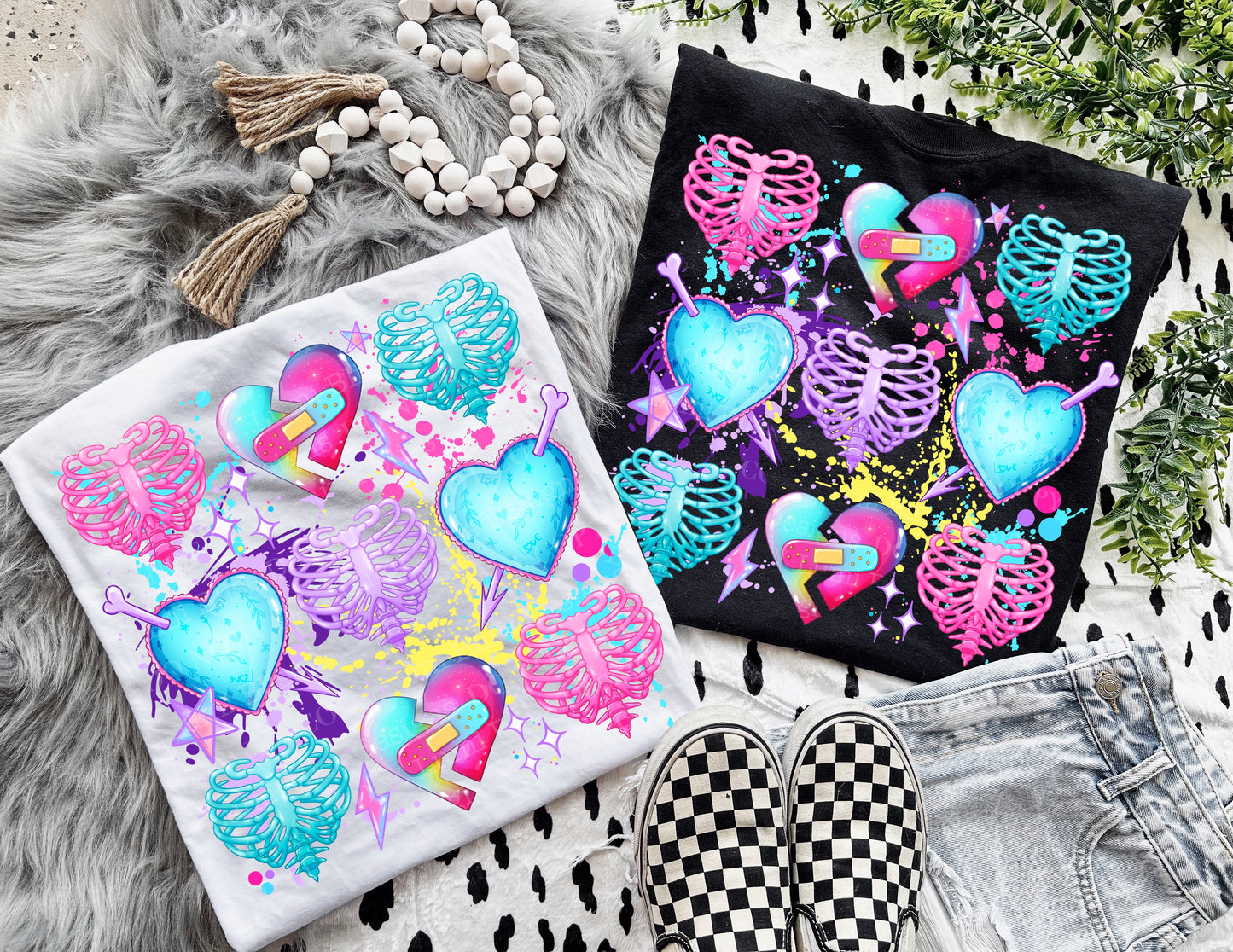💔 Neon Broken Heart Skeleton Tee – Unisex Graphic Shirt